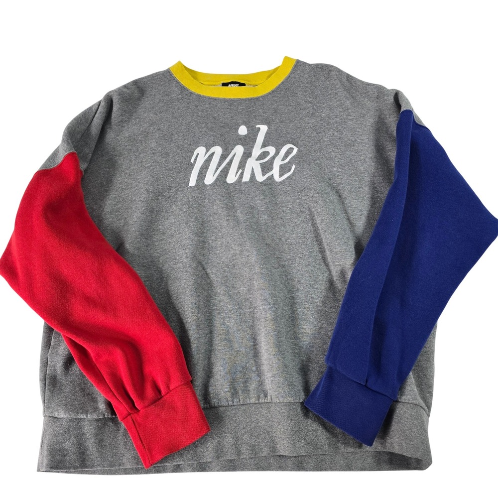 Nike Mens Colorblock Script‎ Logo Crewneck Sweatshirt Grey Red Blue CJ6278-071 L